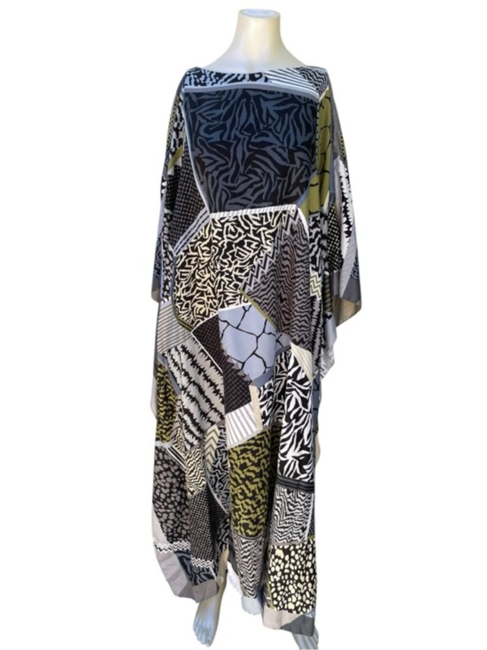 California Caftans Maxi Long Dress Geometric Pattern Silk Caftan One Size